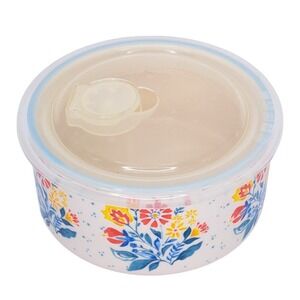 The Pioneer Woman Stoneware Storage Bowl Small White Floral Vented Lid Vintage